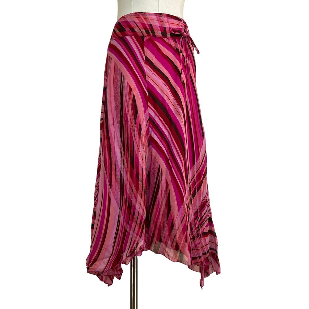 Vintage Y2K Printed Stripes Silk Skirt Pink CONTEXT